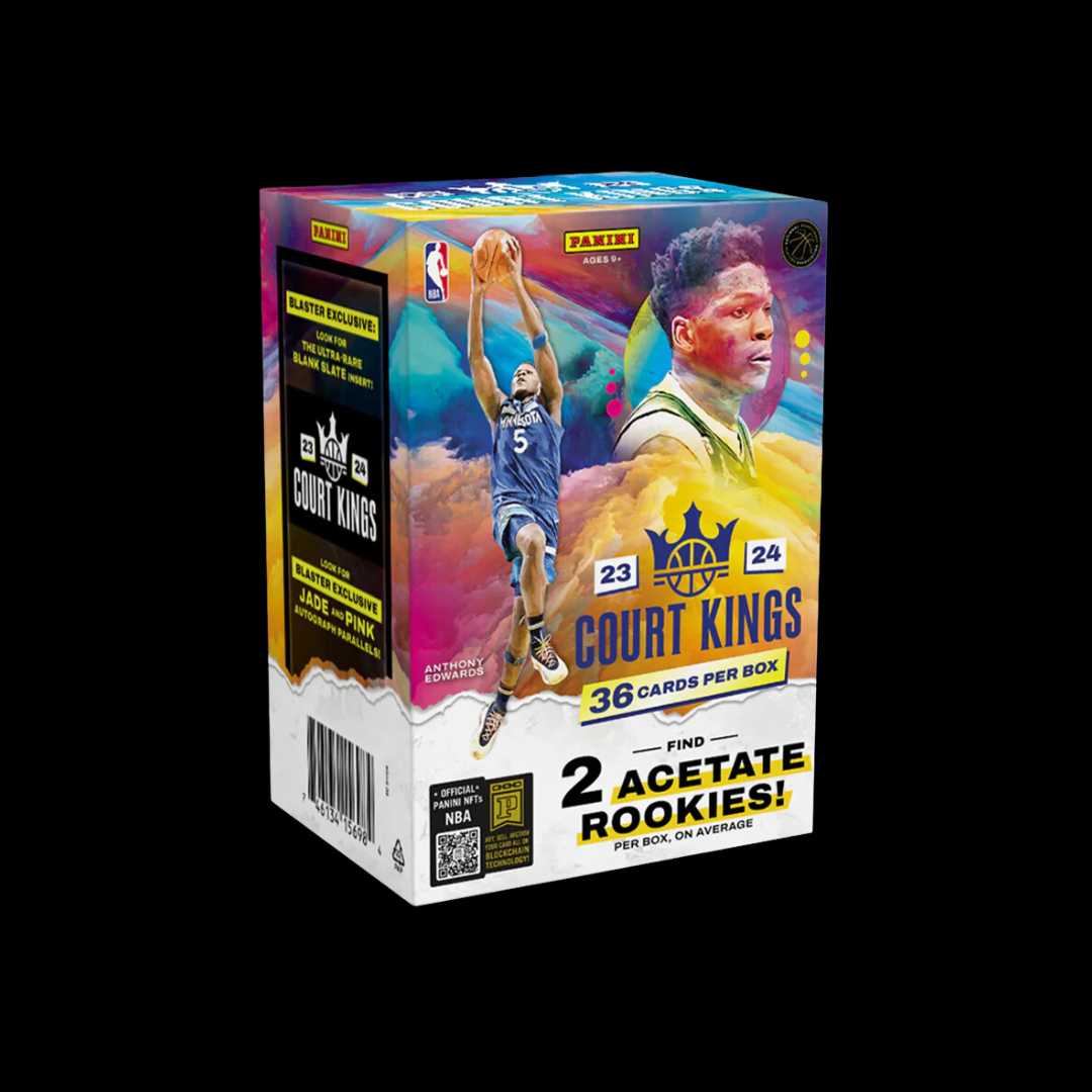 2023-24 Panini Court Kings NBA Blaster Box featuring six packs of collectible basketball cards with exclusive inserts.